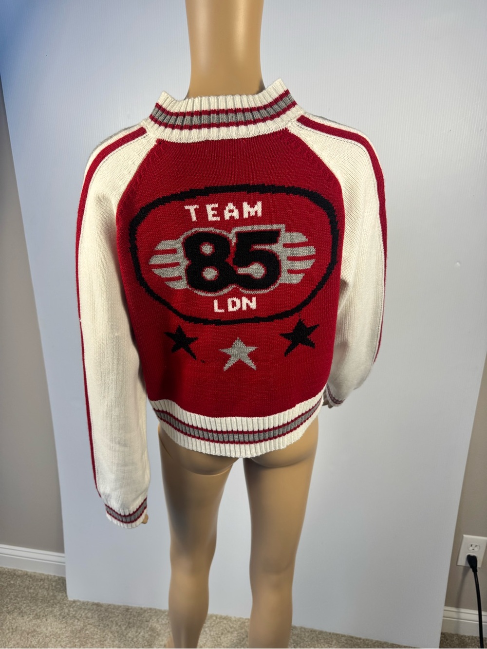 AKIRA Red Varsity Zip-Up Cropped Sweater Cardigan NWT S M L - Picture 4 of 5